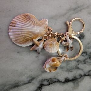 Seashell Charm Keychain Bag Charm with Gold Hardware